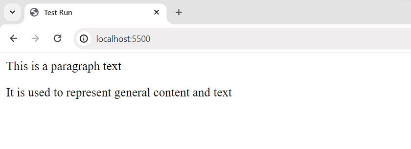 Browser display of paragraph test run